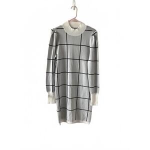 Lascana White Black Grid Knit Sweater Dress US‎ 6 Long Sleeve Collared Workwear